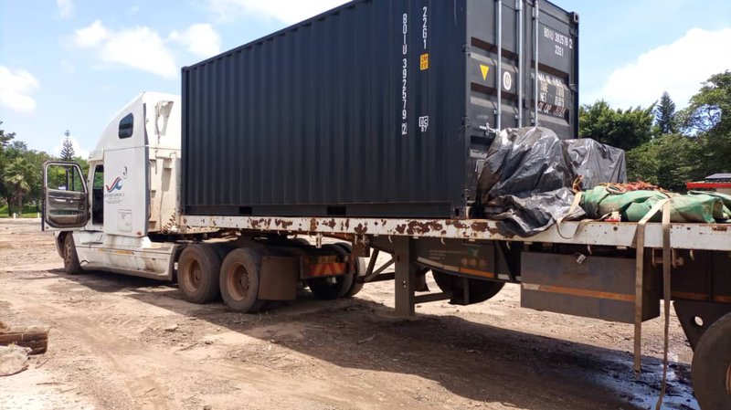 A shipping container arrives at Mzuzu University 2021