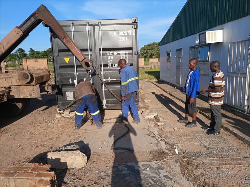 A shipping container arrives at Mzuzu University 2021